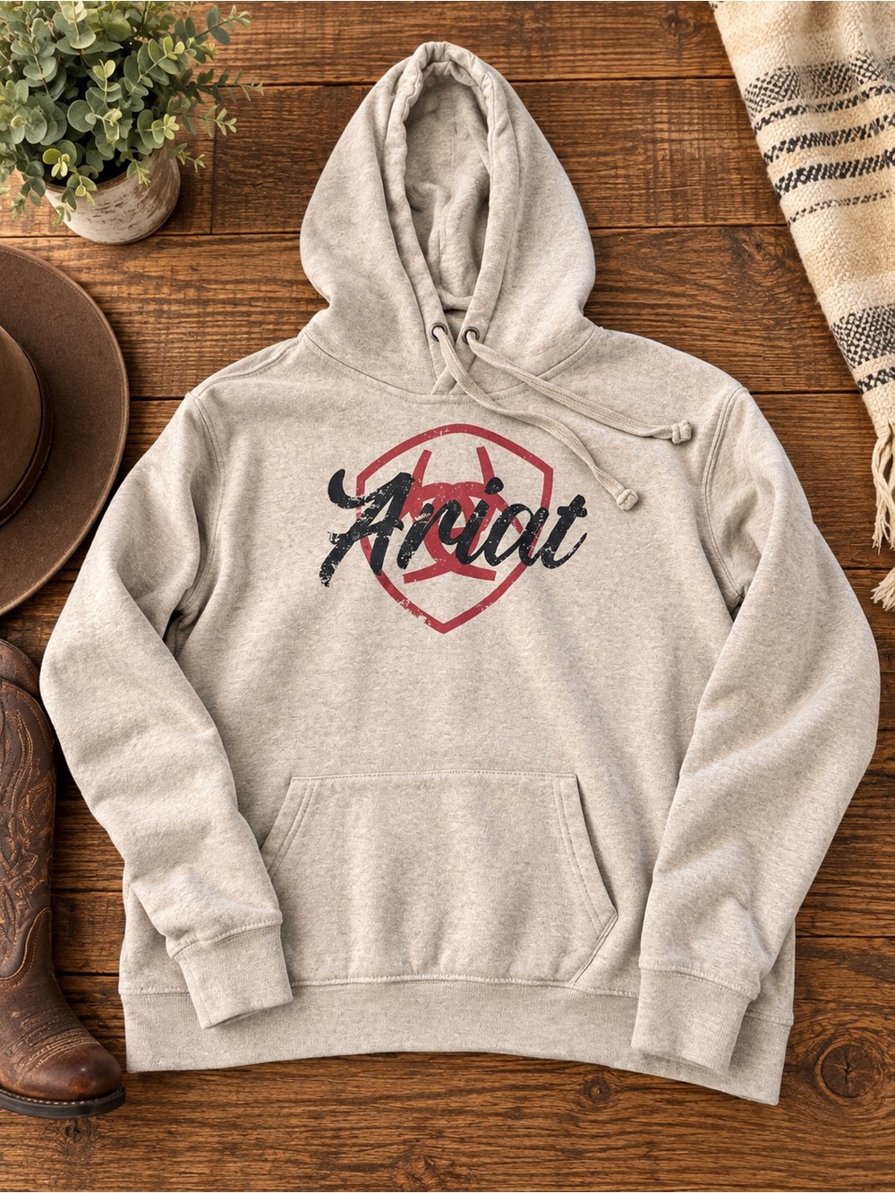 Ariat Men’s Medium Gray Logo Hoodie Western Cowboy Ranch Pullover